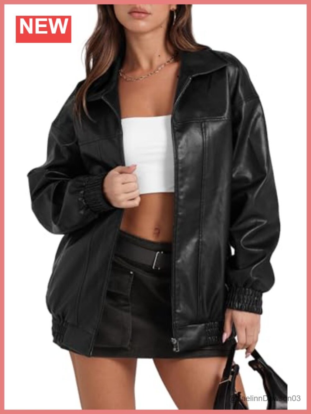 Faux Leather Oversized Motorcycle Bomber Jacket Women Zip Up Long Sleeve